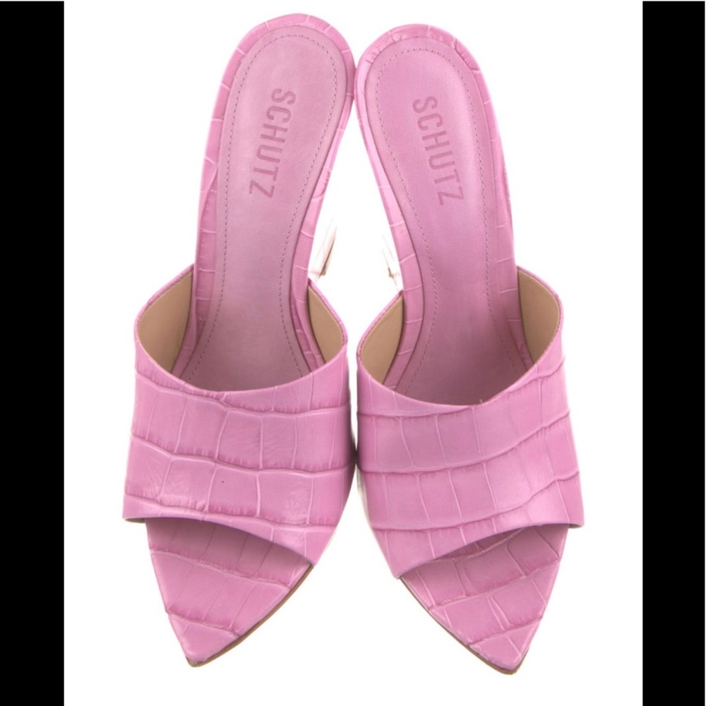SCHUTZ Pink Croc-Embossed Wedges
